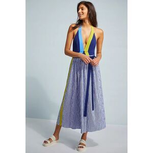 Anthropologie Flagpole Frida Seersucker Cover-Up Skirt Maxi Pockets‎ Blue/ White